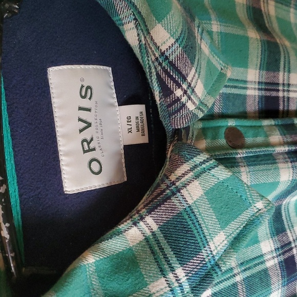 Orvis Green Plaid Button-Up Fleece Lined Snap Button Sz. XL Shacket - Picture 8 of 11